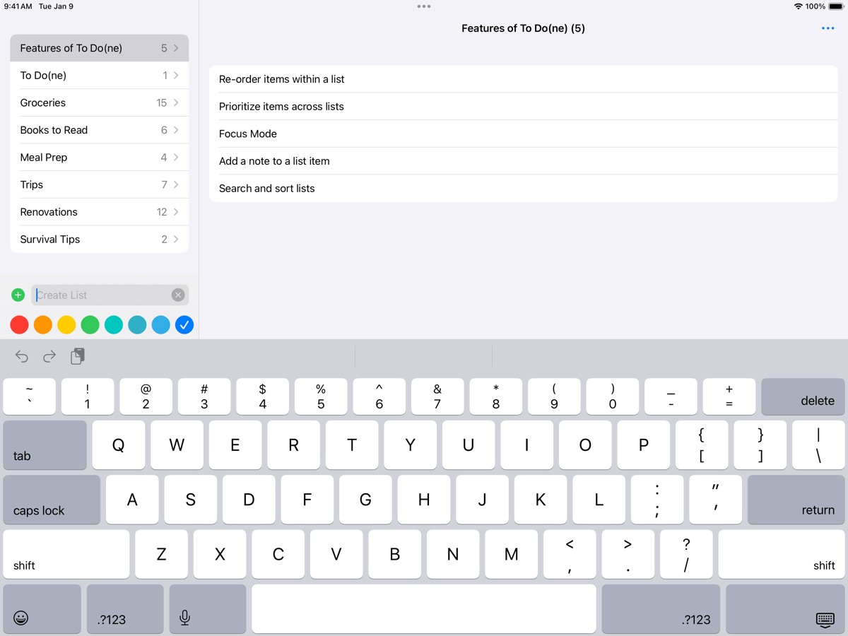 To Do(ne) iPad screenshot 1